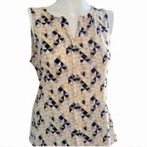 White House Black Market Cream and Navy Geometric Sleeveless Camisole